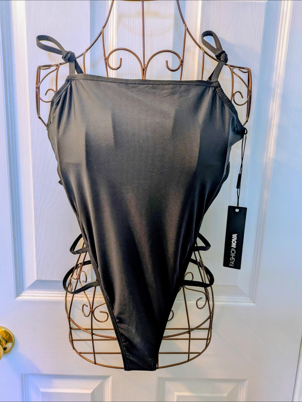 Fashion Nova Black Secret Beach Strappy High-Cut One-Piece Swimsuit, NWT